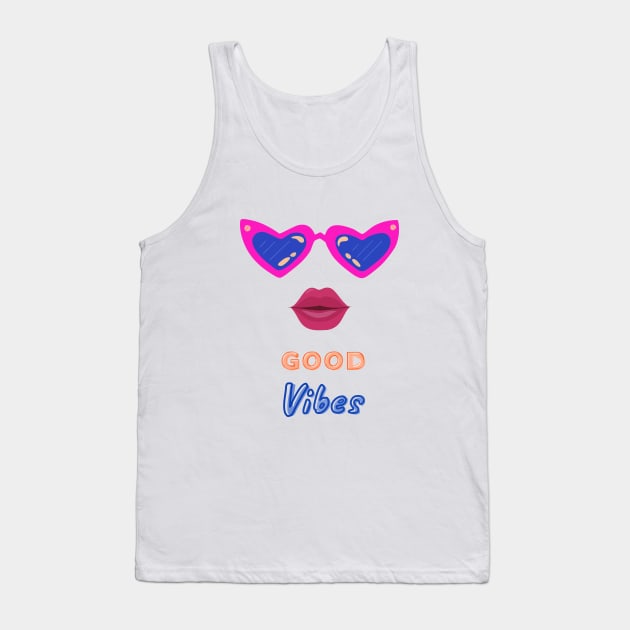 Good Vibes positive wave. Pink Sunglasses and girly Red Lips Tank Top by AliensRich